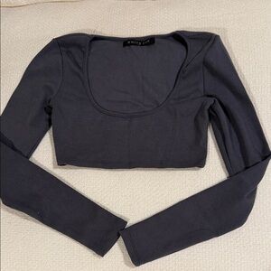 Blue Ribbed Long Sleeve Crop Top